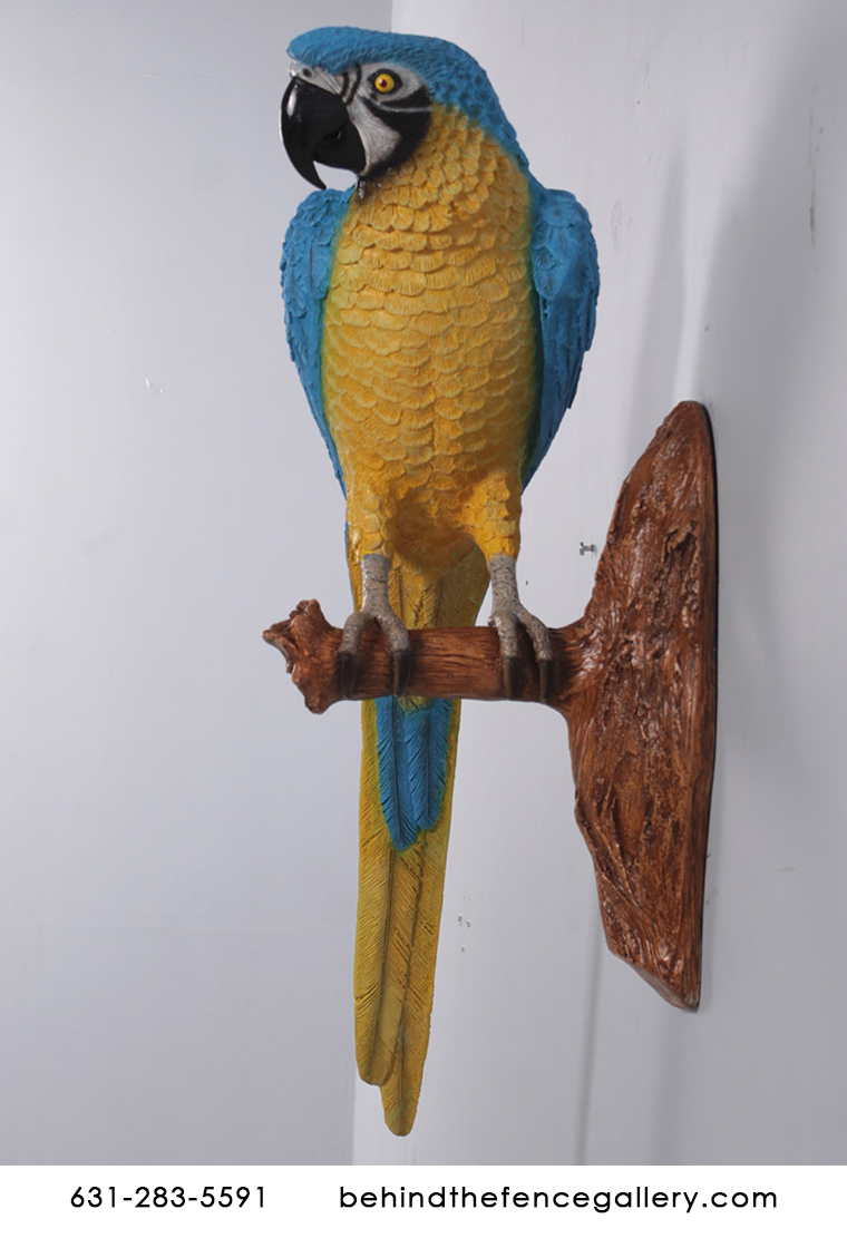 Life Size Blue and Gold Macaw Parrot Statue