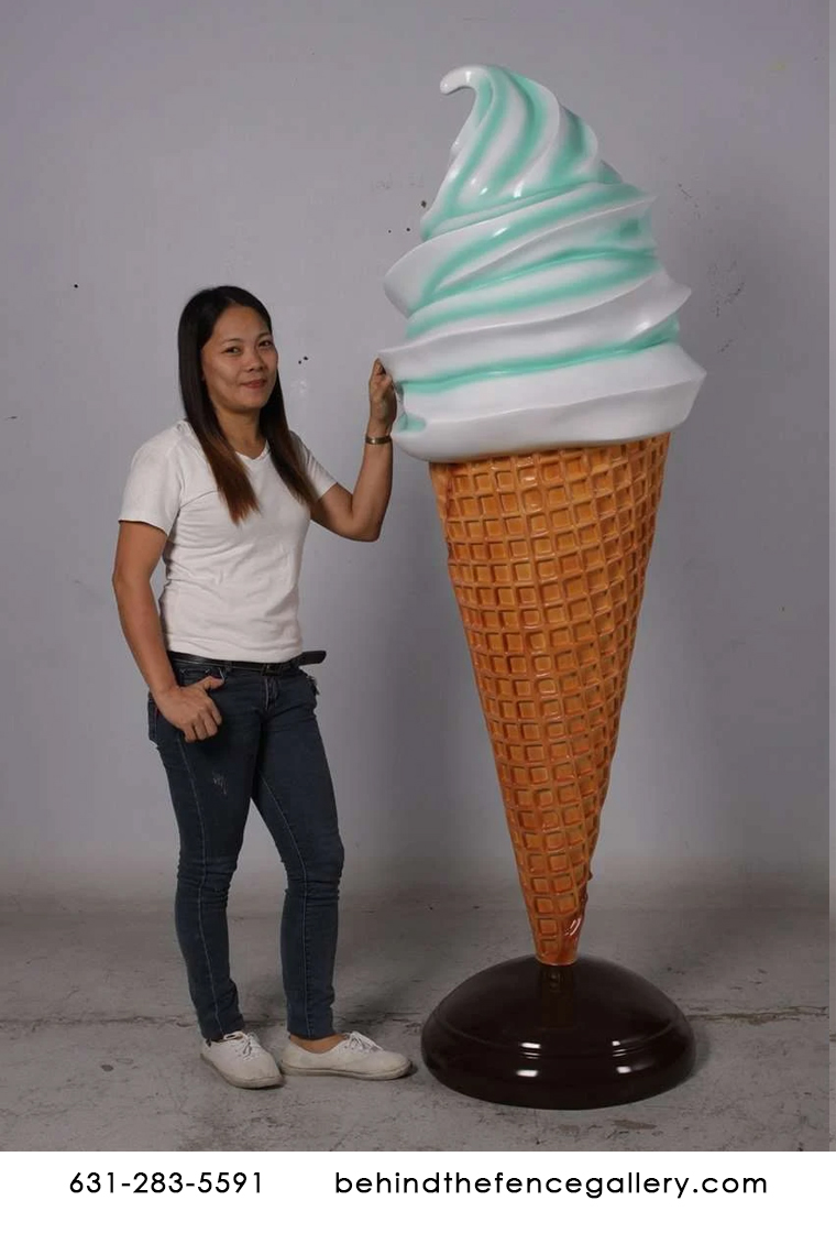Giant Mint Vanilla Swirl Soft Serve Ice Cream Cone Statue
