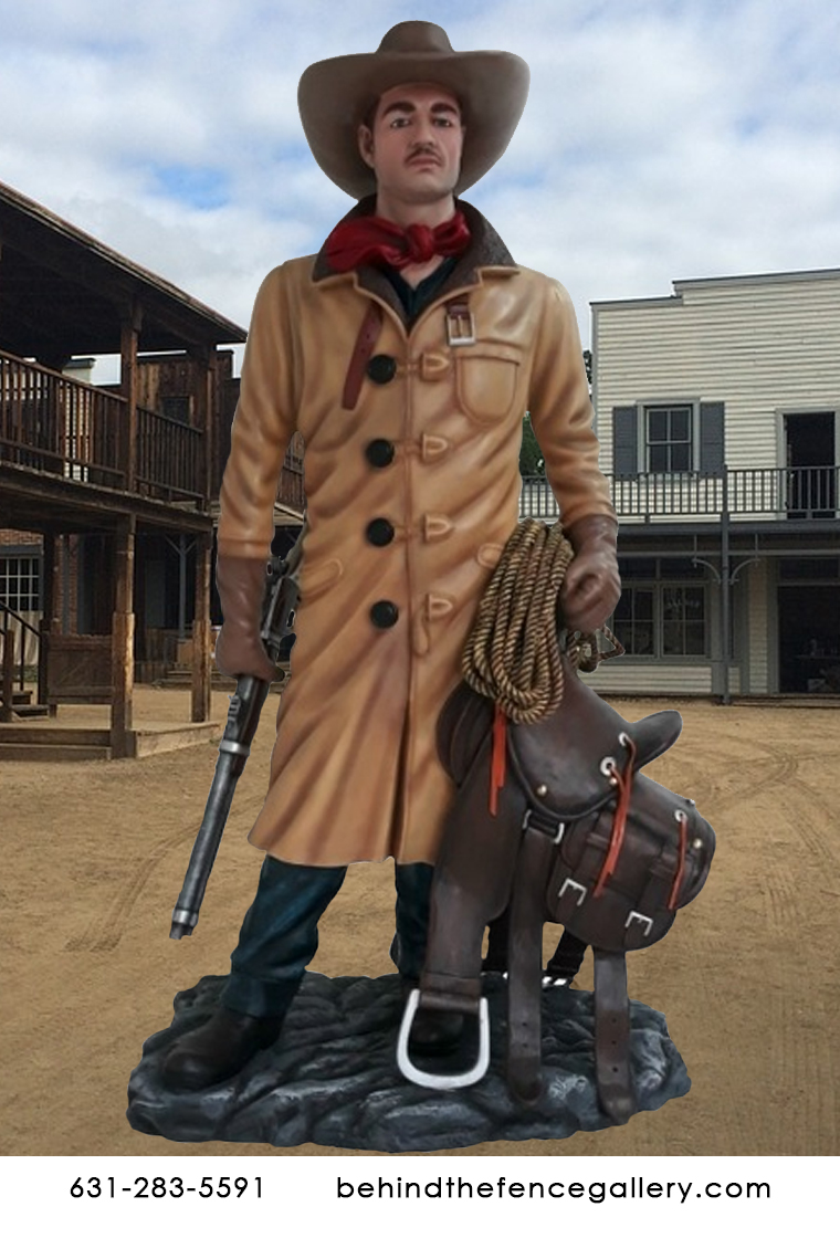 Old Western Cowboy with Saddle Rancher Statue