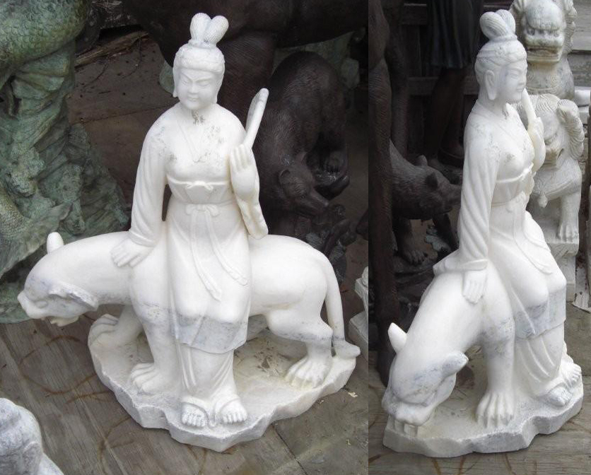 Marble Stone Buddha Statue of Quan Yin on a Horse