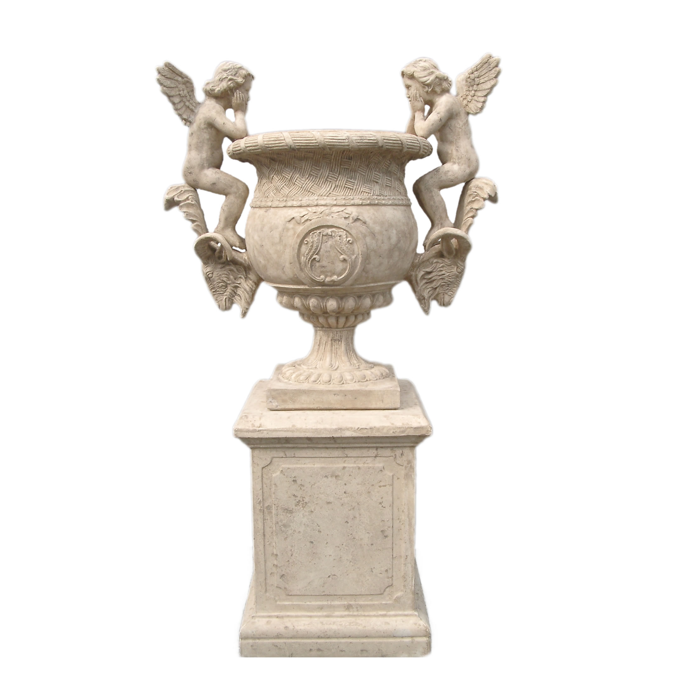 Fiberglass Angels Urn with base - Click Image to Close