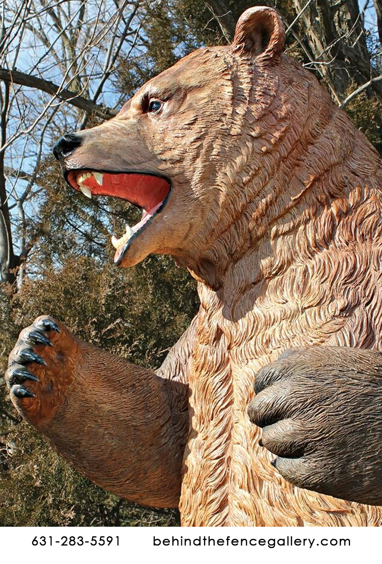Roaring Standing Grizzly Bear Life Size Statue