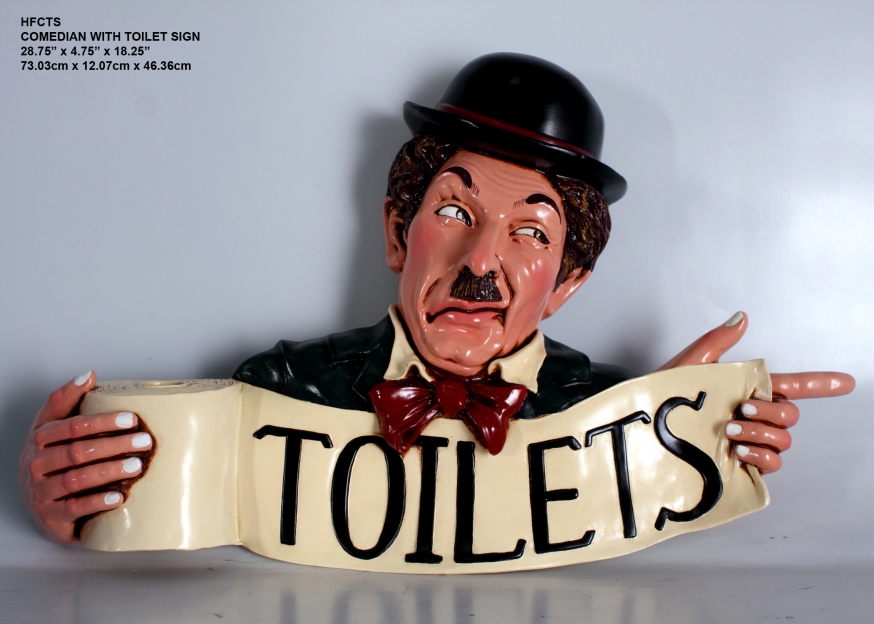 Comedian with Toilet Sign