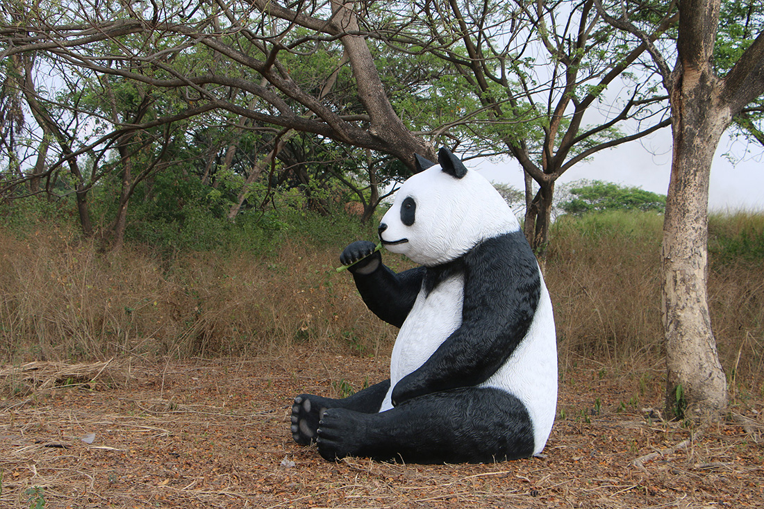 Giant Sitting Panda Bear Eating Fiberglass Statue - Click Image to Close