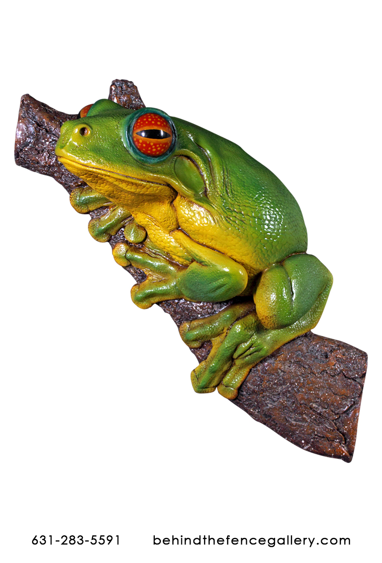 Green Tree Frog Wall Mounted Statue - Click Image to Close