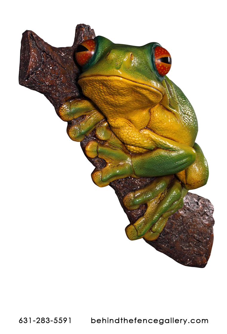 Green Tree Frog Wall Mounted Statue - Click Image to Close