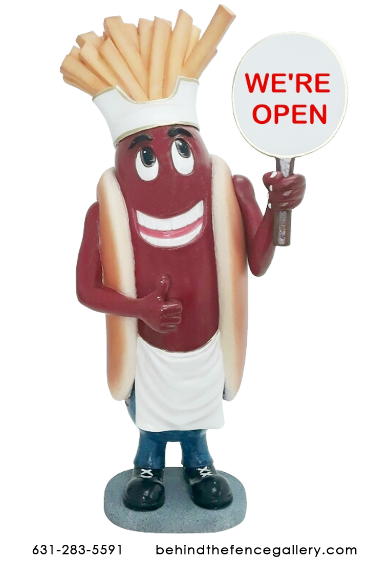 Hot Dog Man with Sign and Fries - Click Image to Close