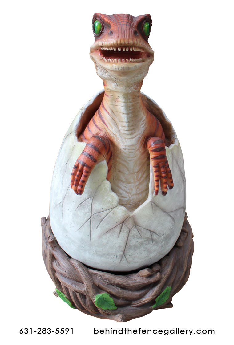 Hatching Raptor Dinosaur in Egg Statue - Click Image to Close
