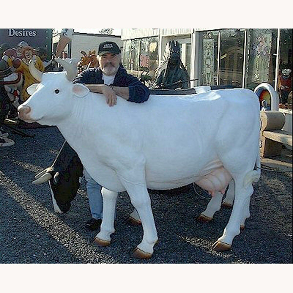 Plastic Cow statue - All White, Head Up (with or without Horns) - Click Image to Close