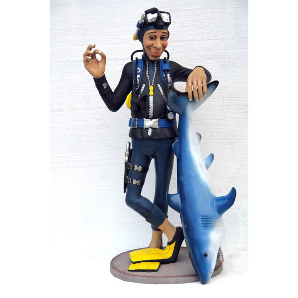 Diver With Shark Statues