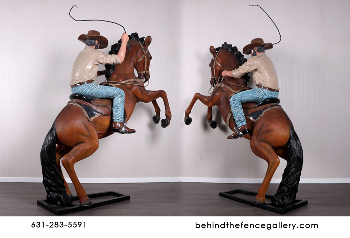 (image for) Cowboy Riding Stallion Statue