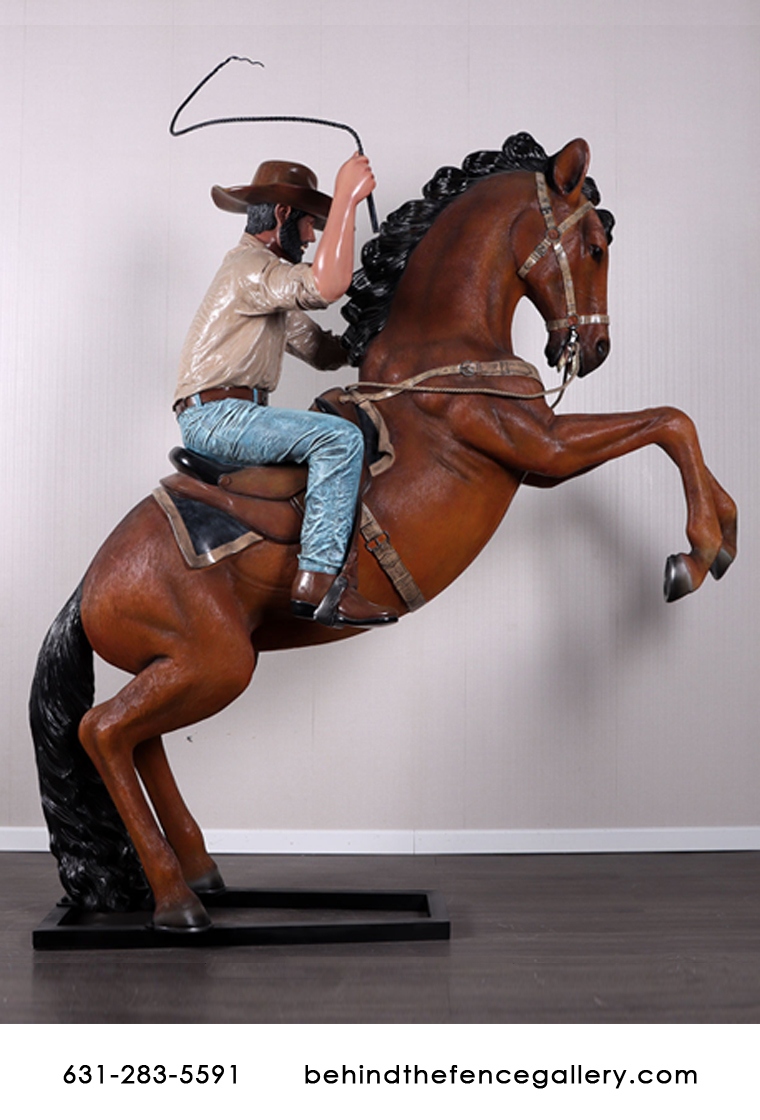 (image for) Cowboy Riding Stallion Statue