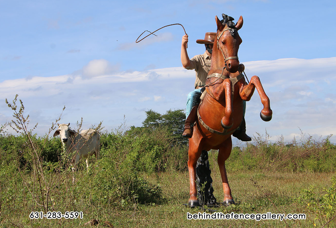 (image for) Cowboy Riding Stallion Statue