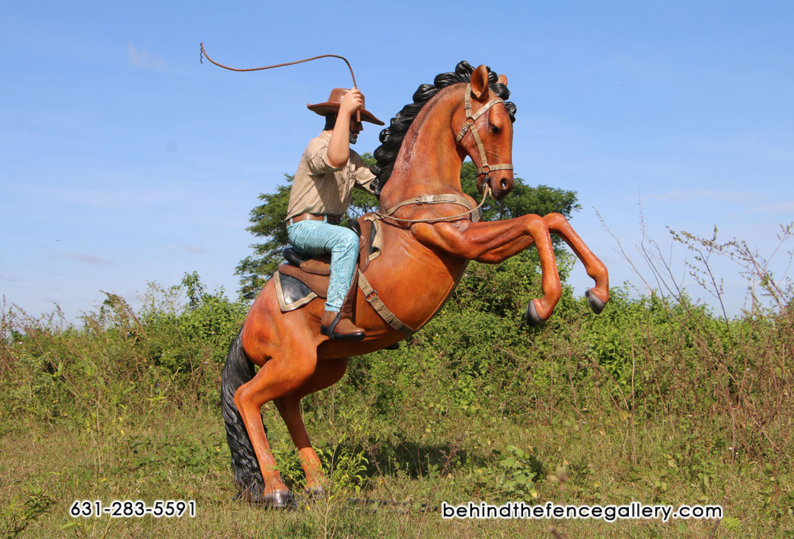 (image for) Cowboy Riding Stallion Statue