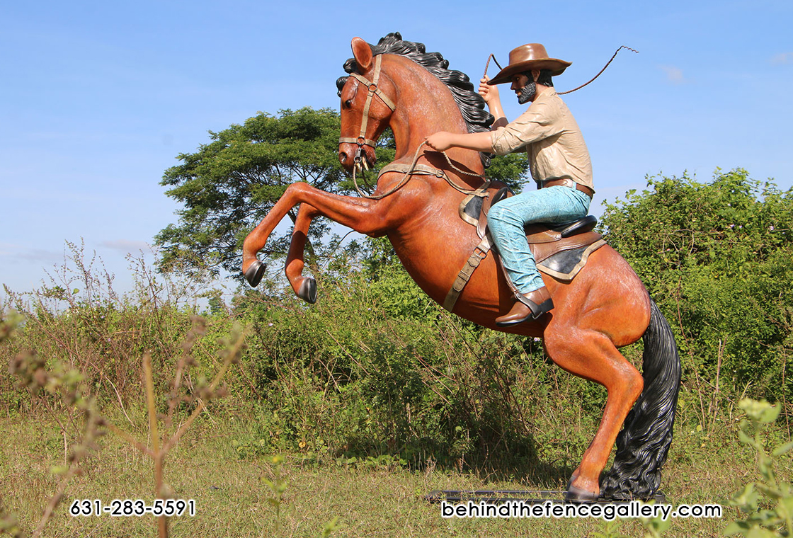 (image for) Cowboy Riding Stallion Statue