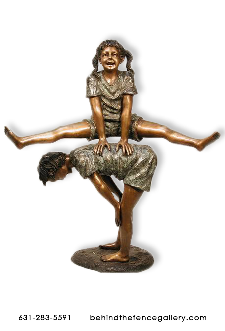 Bronze Kids Playing Leapfrog Statue