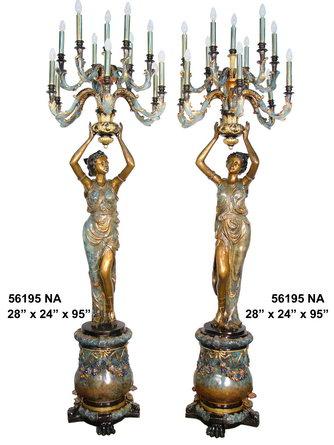 Bronze Lady Rising Candlestick On Base (Pair)