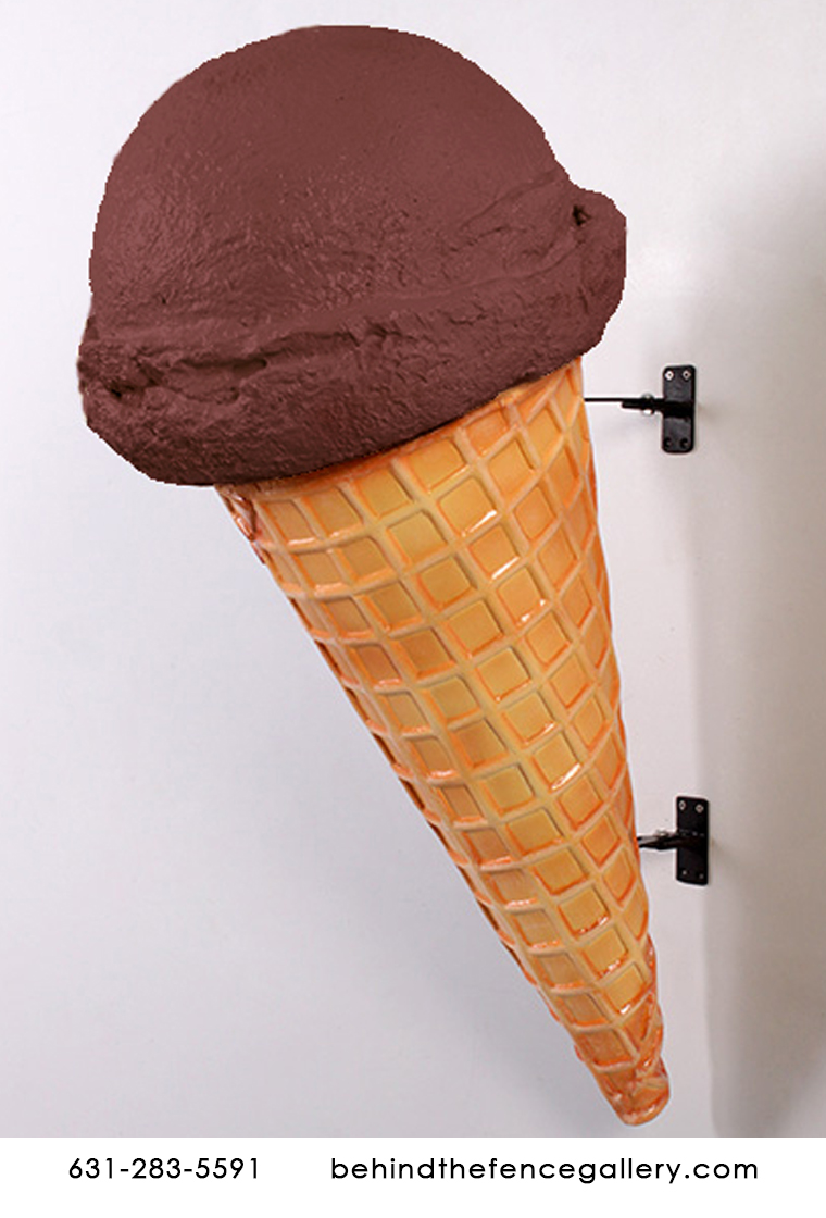 Chocolate Hard Scoop Wall Mounted Ice Cream Cone Statue
