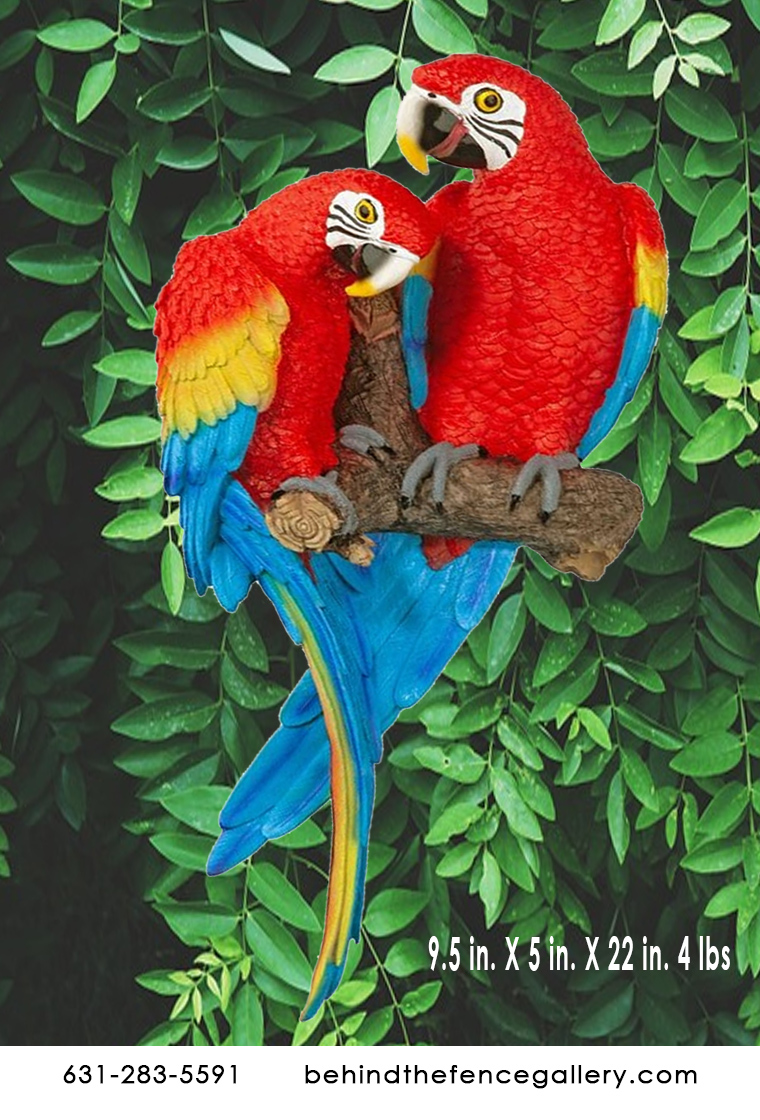 Pair of Scarlet Macaws on Branch Statue