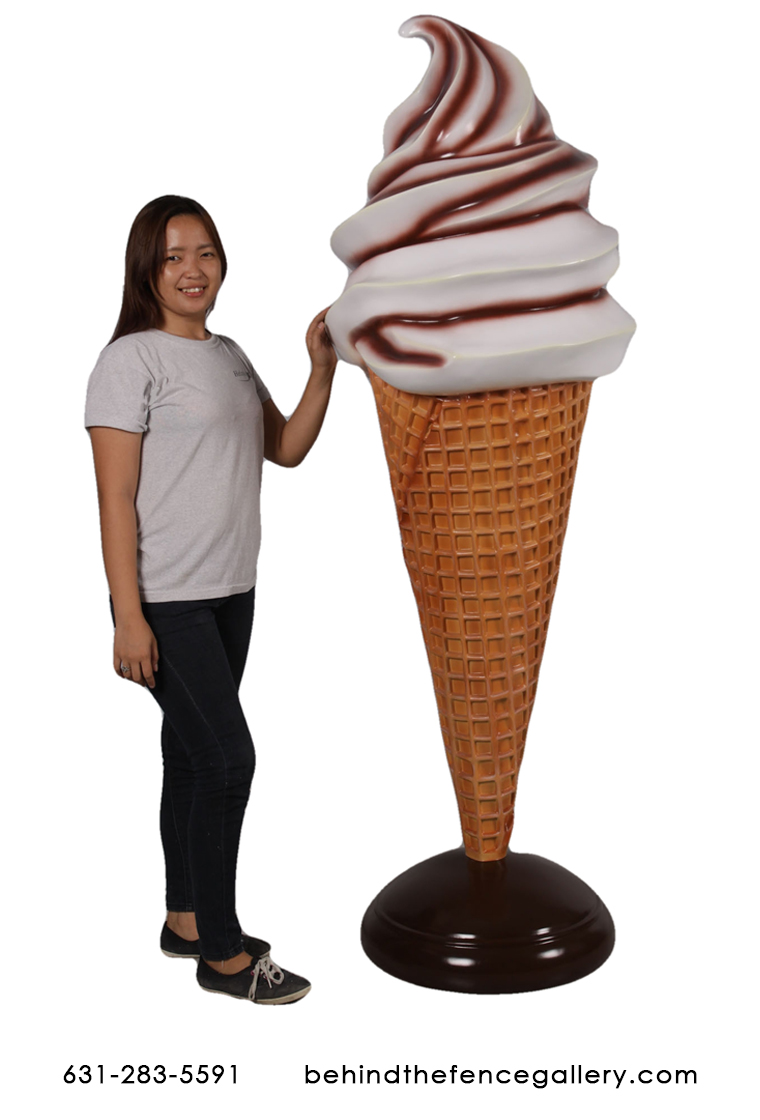 Giant Chocolate Vanilla Swirl Soft Serve Ice Cream Cone Statue