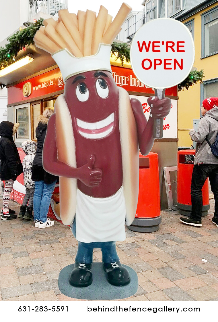 Hot Dog Man with Sign and Fries