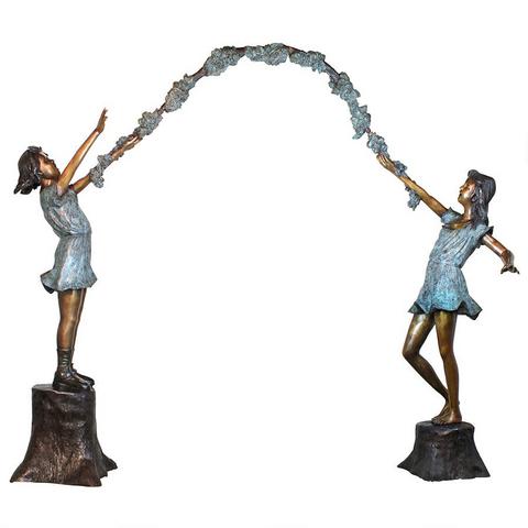 Bronze Set with 2 Girls Holding Arbor Garland