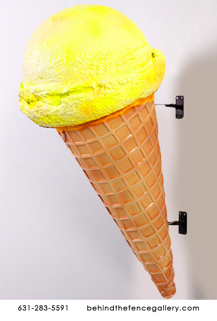 Lemon Hard Scoop Wall Mounted Ice Cream Cone Statue - Click Image to Close