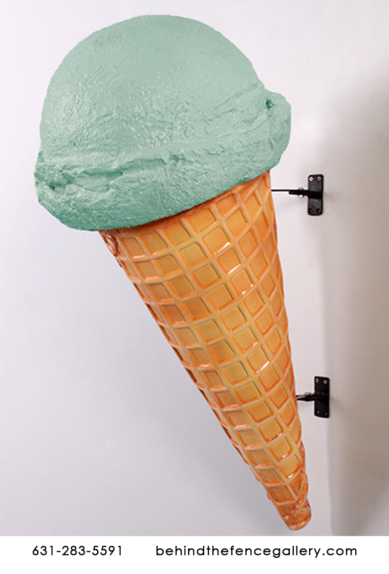 Mint Hard Scoop Wall Mounted Ice Cream Cone Statue - Click Image to Close