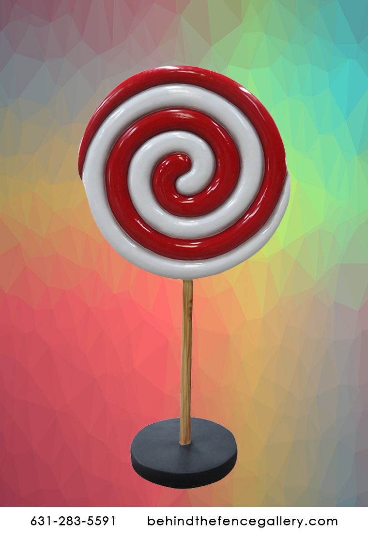 Red and White Swirled Lollipop Candy Statue