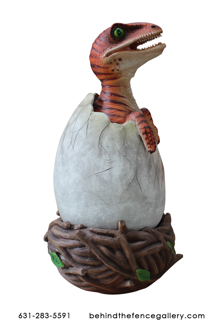 Hatching Raptor Dinosaur in Egg Statue