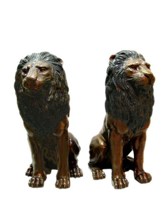 Bronze Sitting Lions Statue (Pair)