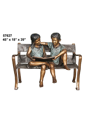 Boy & Girl Reading on Bench