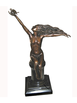 Bronze Deco Girl with Bird