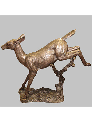 Bronze Female Deer Running on a Base