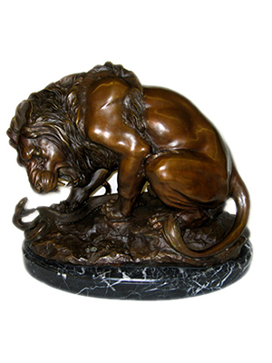 Bronze Lion with Marble Base