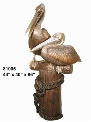 2 Bronze Pelicans on a Dock