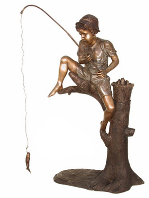 Bronze Boy Fishing on Tree