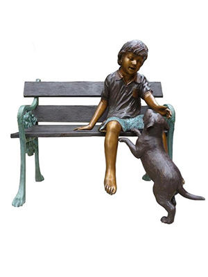 Boy with Dog on Bench