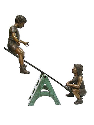 Bronze Children Playing on Seesaw