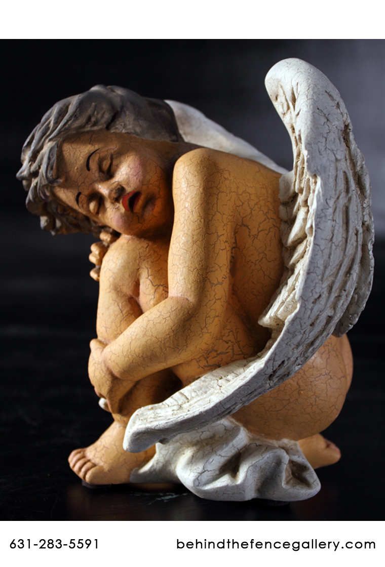 Sleeping Cherub Statue in Antique Cracked Finish