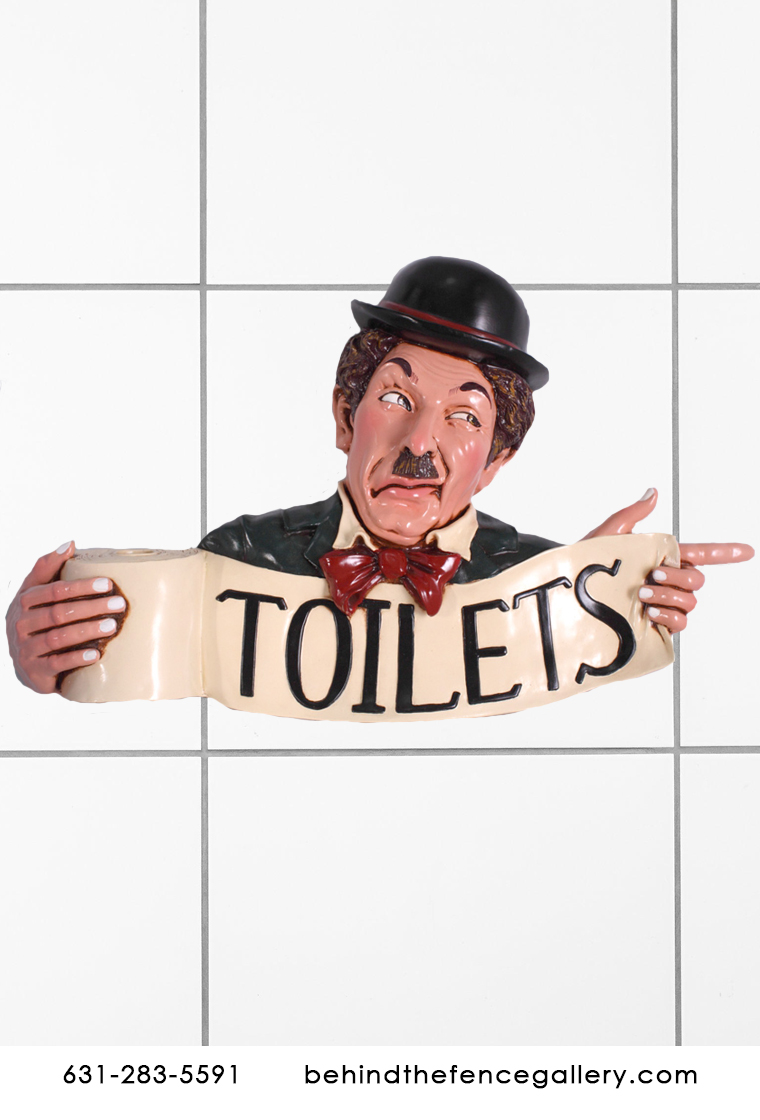 Comedian with Toilet Sign