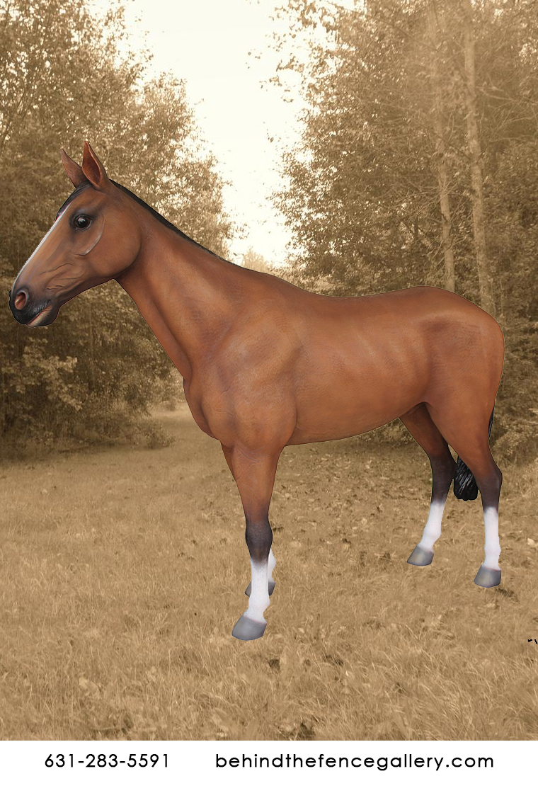 Brown Horse Life Size Statue (Sculpted Hair)