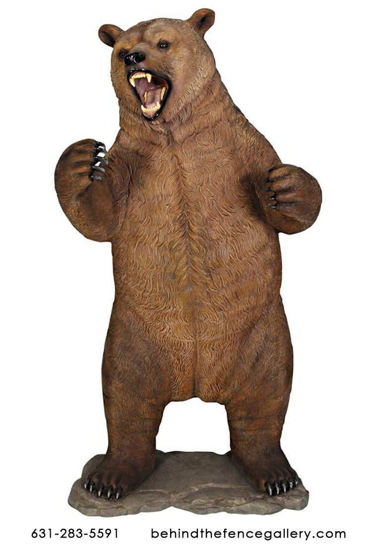 Roaring Standing Grizzly Bear Life Size Statue - Click Image to Close