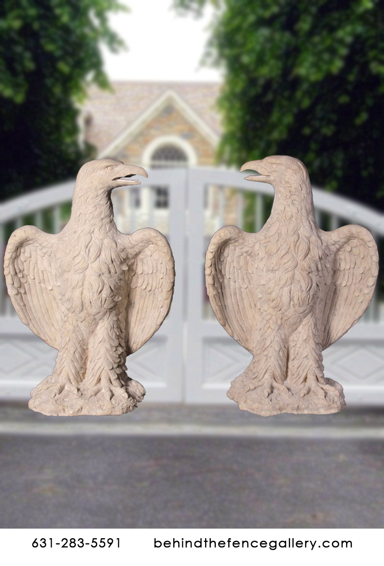 Set of Eagle Statues In Concrete Verdi Finish (SET OF 2)