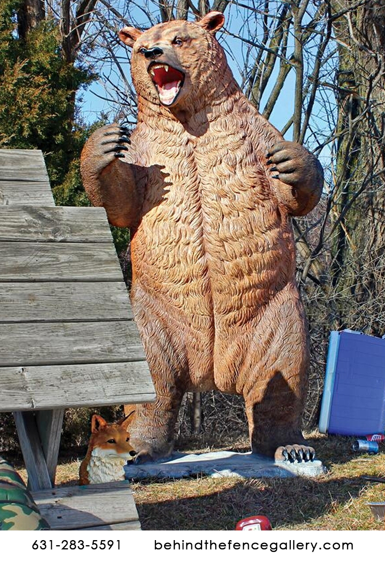 Roaring Standing Grizzly Bear Life Size Statue - Click Image to Close