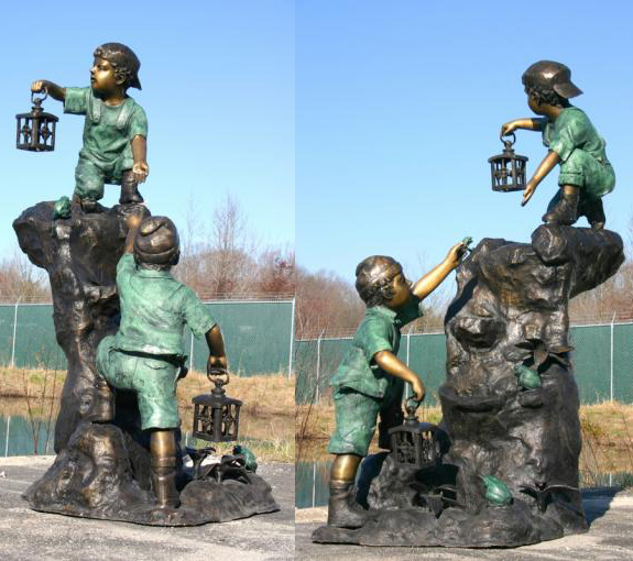 Bronze Two Kids on a Rock Fountain