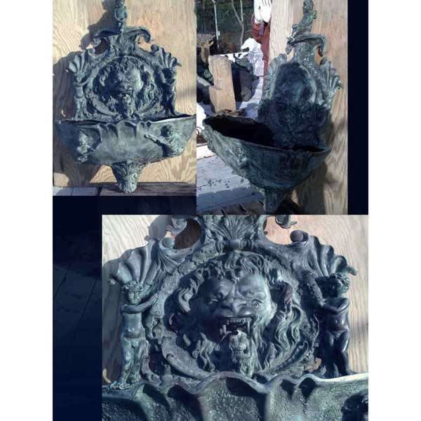 Bronze Lion Head Flat Wall Fountain