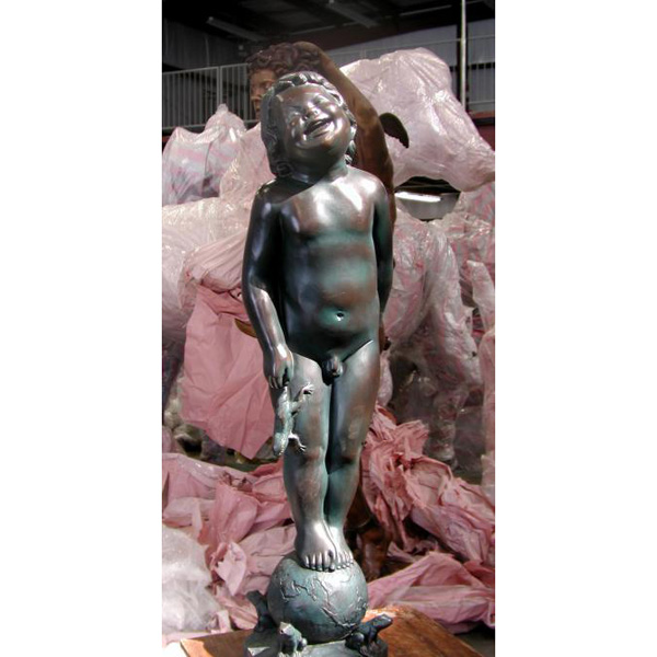 Bronze Little Boy Holding A Frog Peeing Fountain