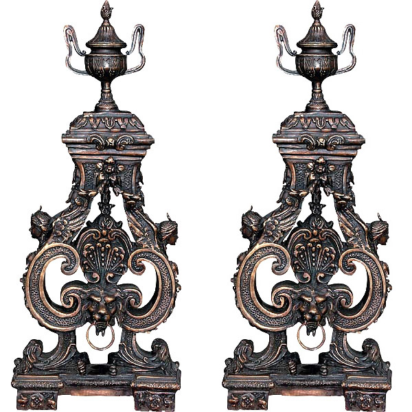 Bronze Pair Lion Face Andirons (pair)