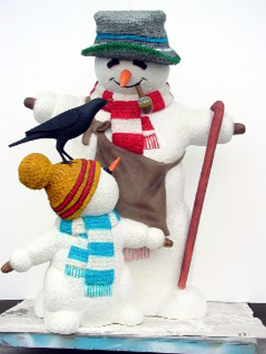 Snowman With Child and Bird